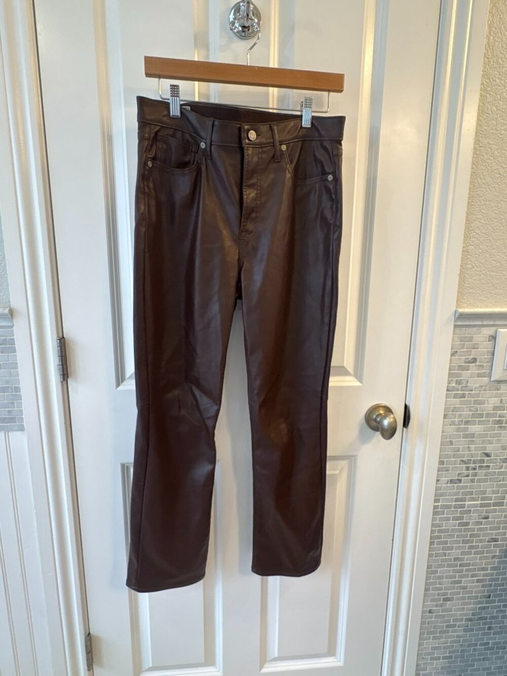 GAP High Rise Vintage Slim Faux Leather Jeans Espresso Brown